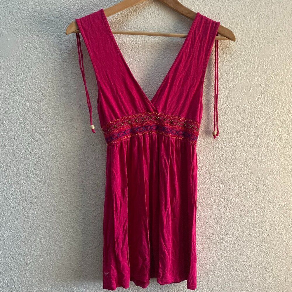 Vintage PINK Victoria's Secret Embroidered Tassel Tank Top Shirt Small Festival